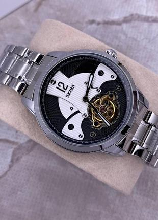 Механические мужские наручные часы с автоподзаводом skmei 9205 siwt silver-white6 фото