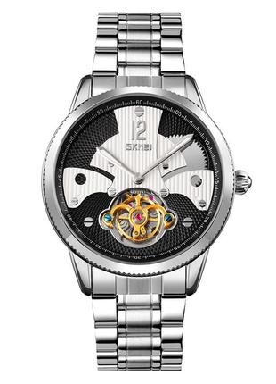 Механические мужские наручные часы с автоподзаводом skmei 9205 siwt silver-white3 фото