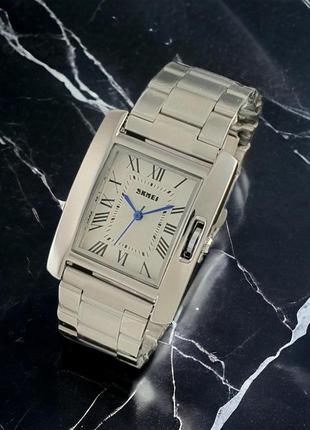 Женские прямоугольные наручные часы с металлическим браслетом  skmei 1284si silver6 фото