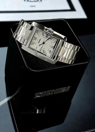 Женские прямоугольные наручные часы с металлическим браслетом  skmei 1284si silver3 фото