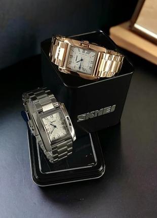 Женские прямоугольные наручные часы с металлическим браслетом  skmei 1284si silver4 фото