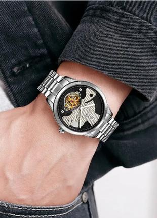 Механические мужские наручные часы с автоподзаводом skmei 9205 siwt silver-white8 фото