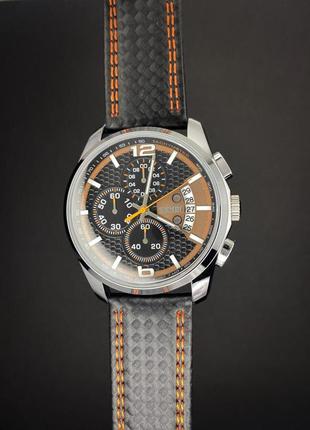 Классические мужские кварцевые наручные часы с хронографом skmei 9106 silver-black-orange5 фото