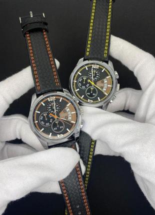 Классические мужские кварцевые наручные часы с хронографом skmei 9106 silver-black-orange4 фото