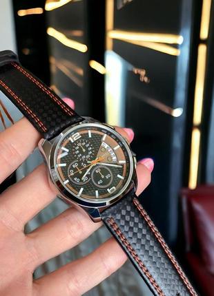 Классические мужские кварцевые наручные часы с хронографом skmei 9106 silver-black-orange3 фото