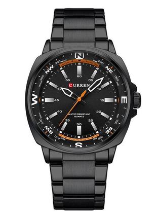 Кварцевий чоловічий класичний  наручний годинник  curren 8455 all black. металевий браслет