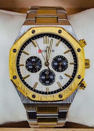 Мужские классические кварцевые  наручные часы с хронографом curren 8440 sgw. металлический браслет2 фото