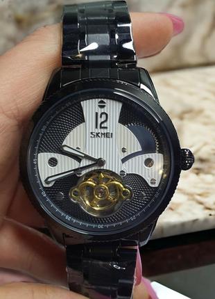 Механические мужские наручные часы с автоподзаводом skmei 9205 bkwt black-white2 фото