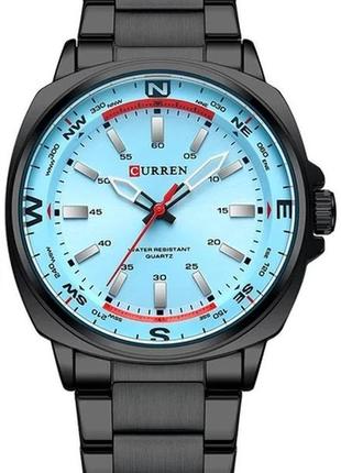 Мужские классические кварцевые стрелочные наручные часы curren 8455 black-blue. металлический браслет
