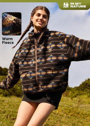 Флисовая куртка shein in my nature geo print на молнии бомбер унисекс оверсайз мужской и женский стеганый худи