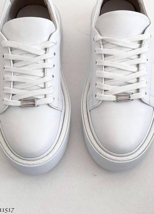 Натуральні шкіряні білі кеди - кросівки на високій підошві5 фото