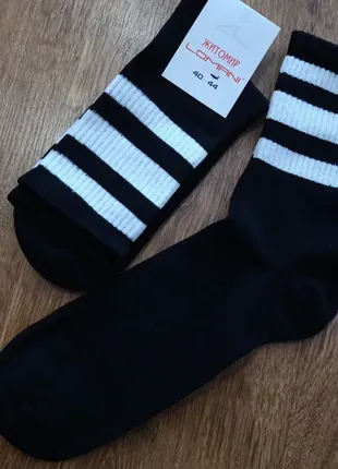 Чоловічі стрейчеві шкарпетки,висока резинка"lomani" 40-44 / 12 пар чорні з полосками1 фото