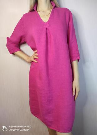 Італія лляне плаття льон міді рожеве льняное платье лен италия3 фото