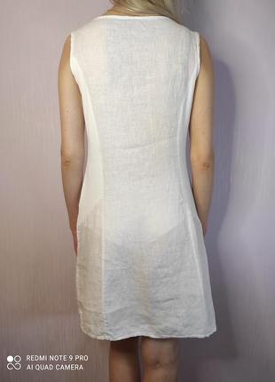 Італія лляне плаття сарафан льон біле з намистом льняное платье италия белое7 фото