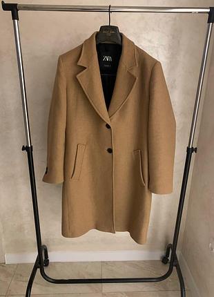 Вовняне пальто zara бежеве жіноче