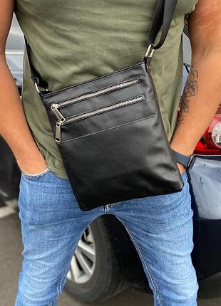 Чорна чоловіча шкіряна сумка планшетка натуральна шкіра