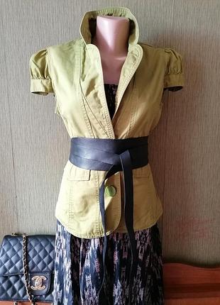👜оливковий катоновый жилет👜жакет з рукавом-ліхтариком в стилі ретро
