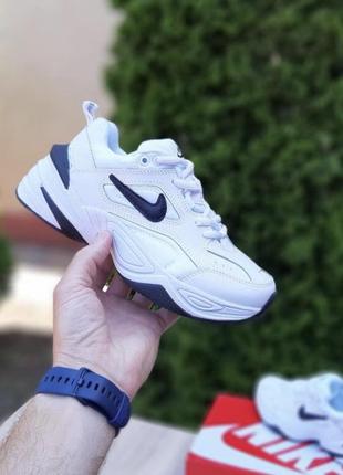 Модні кросівки nike m2k tekno white black / кожаные демисезонные кроссовки найк текно  белые с чёрным