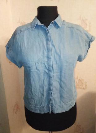 Натуральная укороченная легкая рубашка, оверсайз, лиоцелл, под джинс1 фото