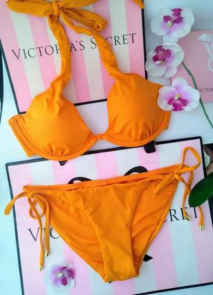 Яскравий купальник victoria's secret original s m 36 38 34c 36b 80b 75c на зав'язках трикутники