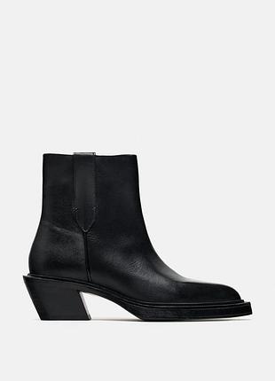 Zara кожаные ботинки в ковбойском стиле, ковбойки, котелочки, ботинки, ботильоны, сапожки, сапоги, сапоги