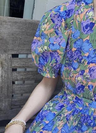 Сукня міді синя жіноча з квітковим принтом 💙3 фото