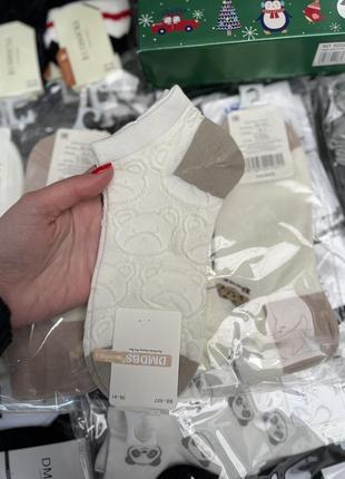 Шкарпетки носки молочні бежеві літні короткі з ведмедиками ажурні гіпюр обʼємний малюнок