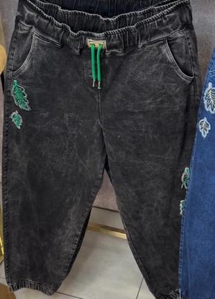 Бомбезні стильні джинси,вишивка,на резинці, туреччина.2 фото