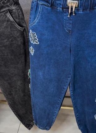 Бомбезні стильні джинси,вишивка,на резинці, туреччина.4 фото