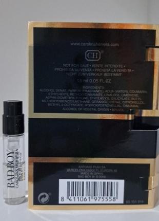 Пробник туалетна вода для чоловіків carolina herrera bad boy 1.5 мл