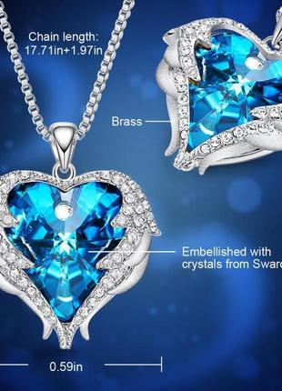 Мода для девочек, леди, очаровательные крылья, серебряная цепочка, ожерелье с синим кристаллом, ожерелье с подвеской3 фото