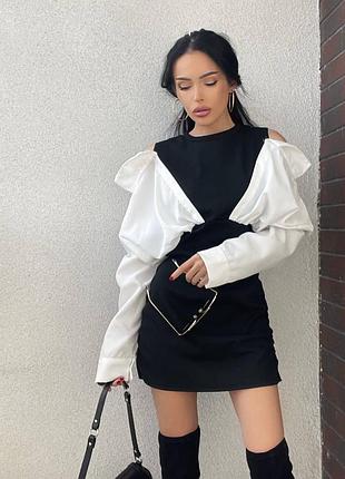 Сукня з рукавами сорочки, чорне плаття з білими рукавами, з рукавами рубашки, з імітацією сорочки