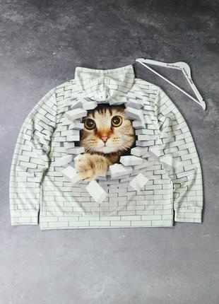 3d oversize hoodie all over print full print синтетическое фуллпринт худи реглан с принтом кошки7 фото