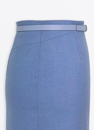 Серо - голубая с завышенной талией юбка - карандаш.6 фото