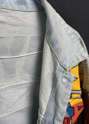 Светлая джинсовая куртка, джинсовка с рисунками, унисекс куртка oversize denim4 фото