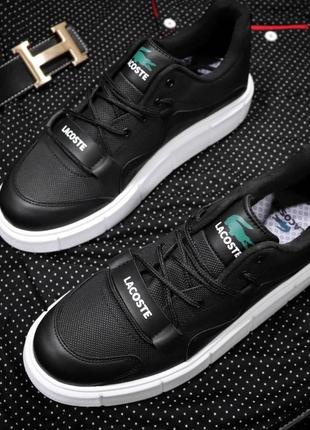 Розпродаж. 40-41. чоловічі шкіряні, чорні з білим кросівки lacoste black and white. 3960 кк4 фото