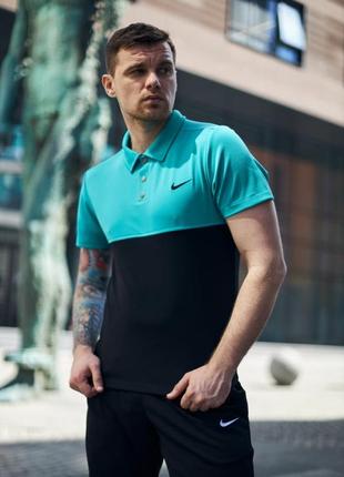 Футболка polo nike бирюзово-черный