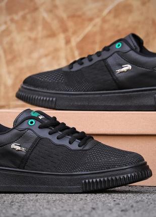 Распродажа. 40-41. мужские кожаные, черные кеды lacoste black edition. 5328 кк