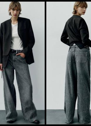 Zara зара женские джинсы trf super wide-leg low-rise ripped jeans1 фото
