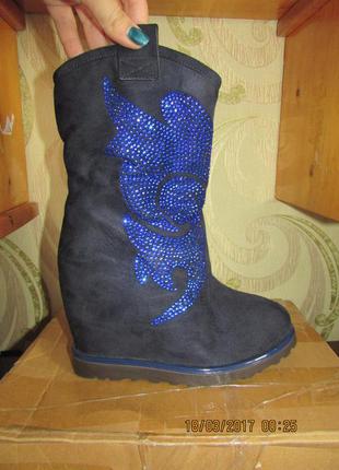 Ботинки зима темно синие1 фото