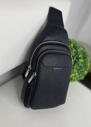 Мужская шикарная качественная и стильная сумка слинг с эко кожи2 фото