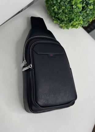 Мужская шикарная качественная и стильная сумка слинг с эко кожи5 фото