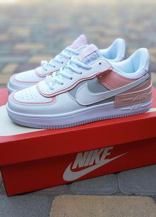 Кросівки жіночі nike air force 1 shadow білі з сірими з пудрою 🌶6 фото