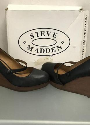 Туфли steve madden коричневые кожаные ,танкетка р 402 фото