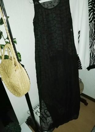 Туника пляжная длинная шитьем черная1 фото