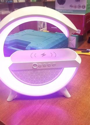 Настільна лампа нічник з bluetooth колонкою 3 в 1 led wireless charging speaker bt-2301 біла7 фото