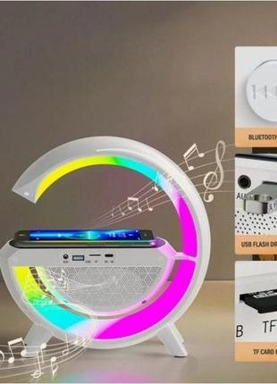 Настільна лампа нічник з bluetooth колонкою 3 в 1 led wireless charging speaker bt-2301 біла3 фото