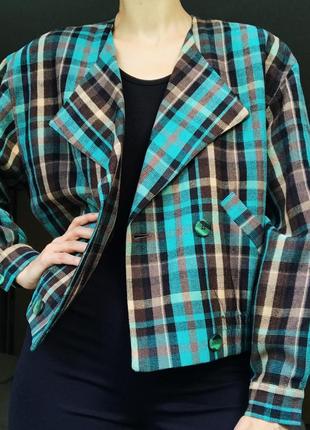 Вінтаж куртка жакет двобортний бомбер шерсть в клітку
