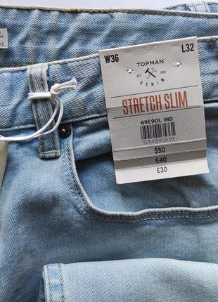 Джинсы topman 36-32 stretch slim, светло голубые , новые10 фото