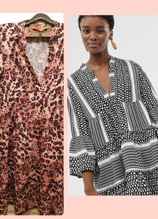 Супертрендовое розкішне трехярусное плаття тваринний принт в стилі zara, h&m, asos